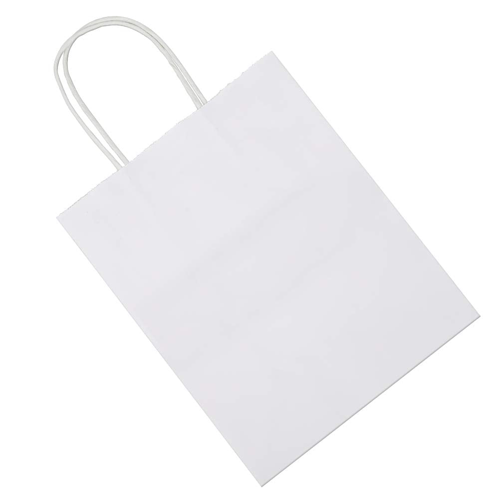 bagmad 50 Pack 8x4.75x10 inch Medium White Kraft Paper Bags with Handles Bulk, Gift Bags, Craft Grocery Shopping Retail Birthday Party Favors Wedding Sacks Restaurant Takeout, Business (50Pcs)