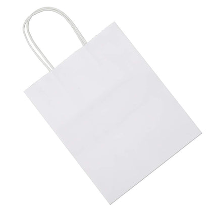 bagmad 50 Pack 8x4.75x10 inch Medium White Kraft Paper Bags with Handles Bulk, Gift Bags, Craft Grocery Shopping Retail Birthday Party Favors Wedding Sacks Restaurant Takeout, Business (50Pcs)