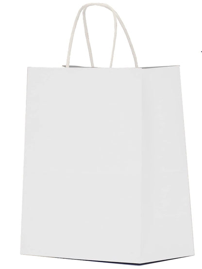 Qutuus White Paper Bags with Handles Bulk 100Pcs 8x4.5x10 White Gift Bags, Recyclable Kraft Paper Bags, Medium Paper Gift Bags for Shopping, Party Favor, Retail, Wedding