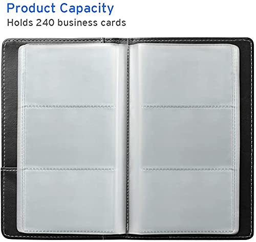 Sooez Leather Professional Business Card Book Holder Organizer, 240 Capacity Credit Card Booklet, PU Name Cards Holder Storage File for Men Women, 7.7 x 4.5 Inch, Black