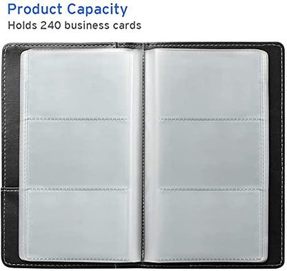 Sooez Leather Professional Business Card Book Holder Organizer, 240 Capacity Credit Card Booklet, PU Name Cards Holder Storage File for Men Women, 7.7 x 4.5 Inch, Black