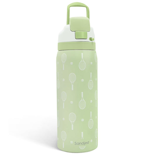 Tennis Insulated Stainless Steel Water Bottle with Straw for Sports and Travel, 32oz, Gifts for Tennis Lover Women Girls Friends Teens Birthday Christmas