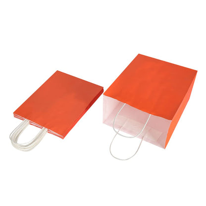 Oikss 50 Pack 8x4.75x10 Inch Medium Orange Kraft Paper Bags with Handles Bulk for Birthday Wedding Party Favors Grocery Retail Shopping Takeout Business Goody Craft Gift Bags Sacks, (50pcs Count)