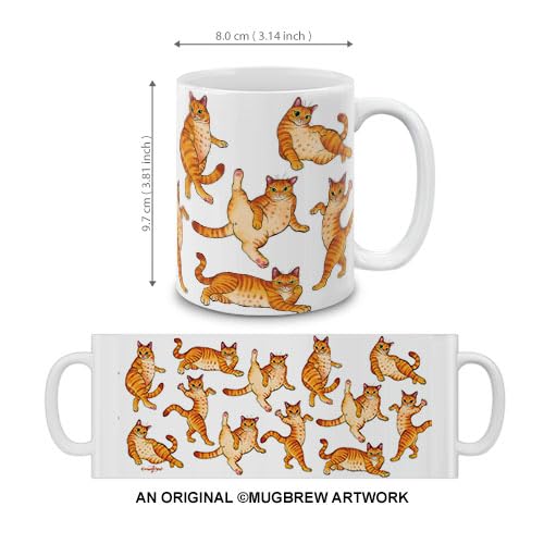 MUGBREW Orange Tabby Cat Funny Playful Postures Ceramic Coffee Mug Tea Cup, 11 OZ