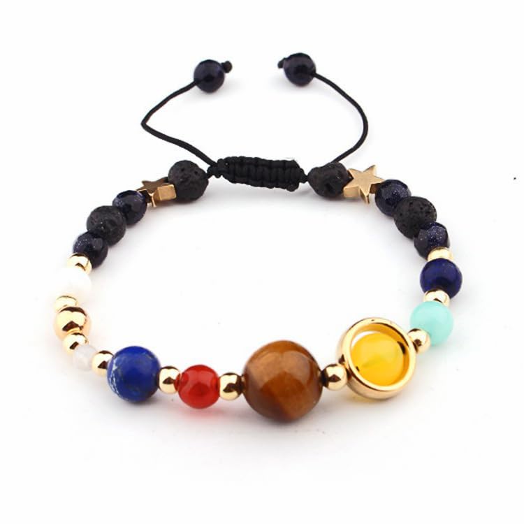 Solar System Bracelet with Eight Planets Guardian Star, Natural Stone Beaded Jewelry, Universe Galaxy Themed Gift