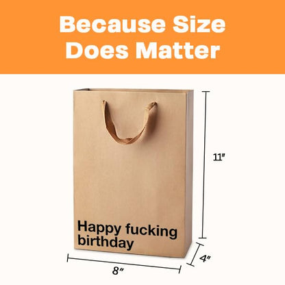 MilkToast Brands Funny Profanity Gift Bag, 11" x 8" x 4" Size, Happy Fucking Birthday, Reusable Brown Kraft Paper Swear Word Bag for Father's Day, White Elephant, and Birthday Gifts