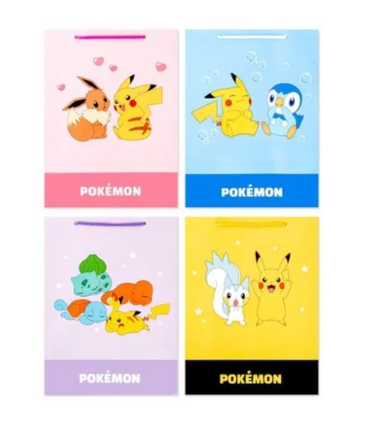 Pikachu Large Gift Bags for Birthday, Christmas, 4 Count