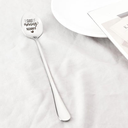 Nanny Spoon Gifts from Granddaughter Grandson Nana Grandma Granny Christmas Birthday Retirement Gifts for Gigi Mimi Good Morning Nanny Spoon for Grammy Tea Coffee Lovers Spoons Gift for Nanny Women