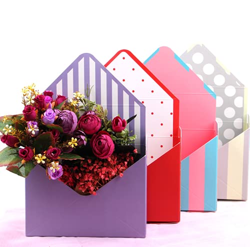 5 Pcs Flower Envelope Box,Folding Flower Storage Box,Waterproof Envelop Paper Boxes,Hand Folding Bouquet Flower Box for Wedding Engagement Valentines Day Birthday Graduation Party Decoration(Red)