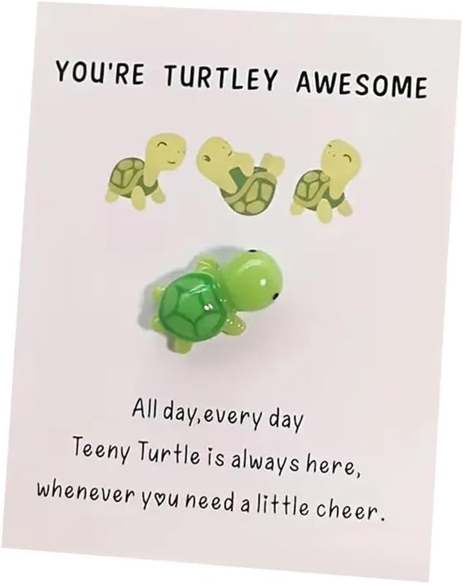Mini Pocket Hug Turtle, You're Turtley Awesome Inspirational Gift with Card, Thank You Note Cards Greeting Card Mini Sea Turtle Figure Pocket Hug Gift for Friends and Family,Cards and Card Stock (Green)