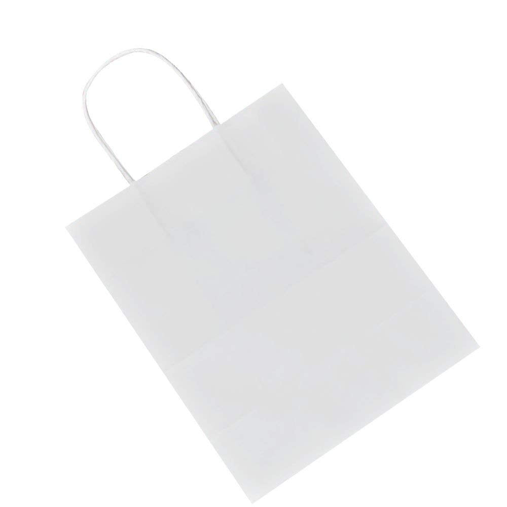 bagmad 100 Pack Sturdy Small White Kraft Paper Bags with Handles Bulk, Gift Bags 5.25x3.25x8 Inch, Craft Grocery Shopping Retail Party Favors Wedding Business Sacks (White, 100pcs)