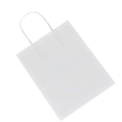 bagmad 100 Pack Sturdy Small White Kraft Paper Bags with Handles Bulk, Gift Bags 5.25x3.25x8 Inch, Craft Grocery Shopping Retail Party Favors Wedding Business Sacks (White, 100pcs)