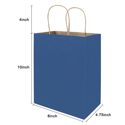 bagmad 100 Pack 8x4.75x10 Inch Medium Blue Gift Paper Bags with Handles Bulk, Kraft Bags, Craft Grocery Shopping Retail Party Favors Wedding Business Sacks (Blue, 100pcs)