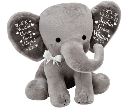 Adoption Gift - Wanted, Chosen, Loved, Adopted - Personalized- Adoption Celebration Plush Elephant Adoption Keepsake - Gotcha Gift