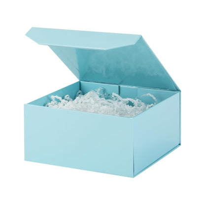1 Pcs 6x6x3 Inch Blue Magnetic Gift Box Small Magnetic Box with Crinkle Paper Blue Small Gift Box with Shredded Paper Luxury Gift Boxes with Lids for Presents