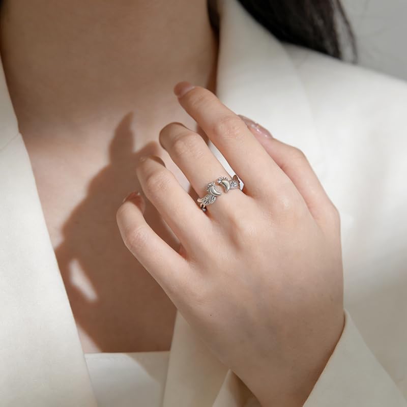 Miscarriage Gifts for Mothers Loss of Pregnancy Rings, Mommy of an Angel Wing Ring,Silver Mom Feather Rings Mother's Day Gifts