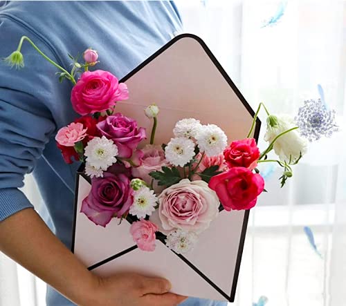 5 Pcs Flower Envelope Box,Folding Flower Storage Box,Waterproof Envelop Paper Boxes,Hand Folding Bouquet Flower Box for Wedding Engagement Valentines Day Birthday Graduation Party Decoration(Red)