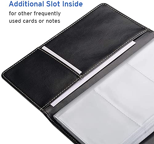Sooez Leather Professional Business Card Book Holder Organizer, 240 Capacity Credit Card Booklet, PU Name Cards Holder Storage File for Men Women, 7.7 x 4.5 Inch, Black