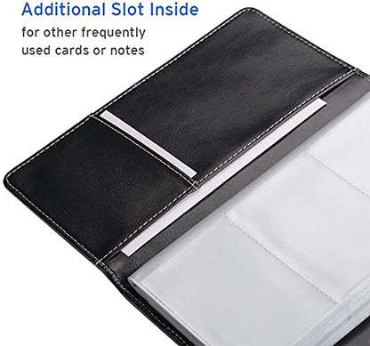Sooez Leather Professional Business Card Book Holder Organizer, 240 Capacity Credit Card Booklet, PU Name Cards Holder Storage File for Men Women, 7.7 x 4.5 Inch, Black