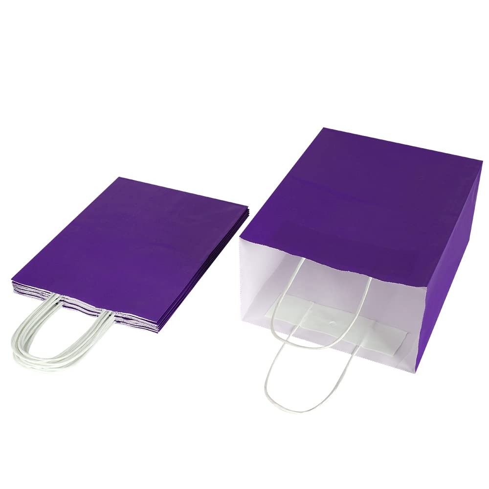Oikss 100 Pack 8x4.75x10 Inch Medium Purple Kraft Paper Bags with Handles Bulk for Birthday Wedding Party Favors Grocery Retail Shopping Business Takeout Goody Craft Gift Bags Sacks, (100pcs Count)