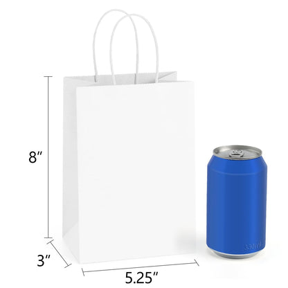 BagDream Gift Bags 100Pcs 5.25x3x8 Small Kraft Paper Gift Bags with Handles Bulk, White Paper Sacks for Wedding Birthday Party favor, Retail, Merchandise, Small Grocery