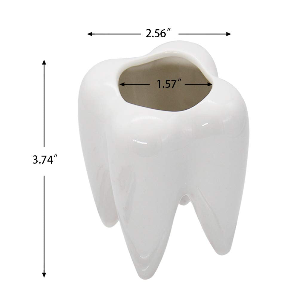 YOFIT Dental Assistant Appreciation Gifts – 4 Pack Ceramic Tooth Planter, Dental Hygienist Gifts Office Decor, Dentist Gift for Coworkers Women Student, White Succulent Flower Pot, 3.7"
