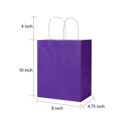 Oikss 100 Pack 8x4.75x10 Inch Medium Purple Kraft Paper Bags with Handles Bulk for Birthday Wedding Party Favors Grocery Retail Shopping Business Takeout Goody Craft Gift Bags Sacks, (100pcs Count)