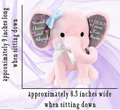 Adoption Celebration Gift - Personalized Plush Elephant Adoption Keepsake