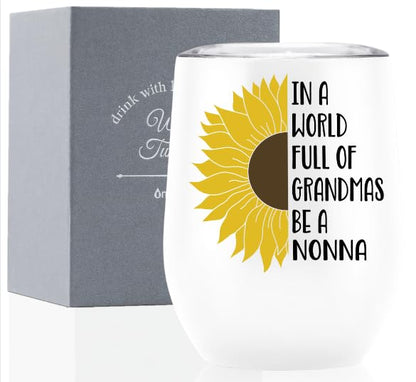Onebttl Nonna Gift, Sunflower Grandma Gifts, 12oz Stainless Steel Insulated Tumbler for Sunflower Lovers, Perfect for Mother's Day, Birthday