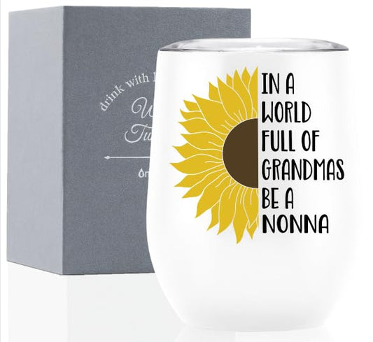 Onebttl Nonna Gift, Sunflower Grandma Gifts, 12oz Stainless Steel Insulated Tumbler for Sunflower Lovers, Perfect for Mother's Day, Birthday