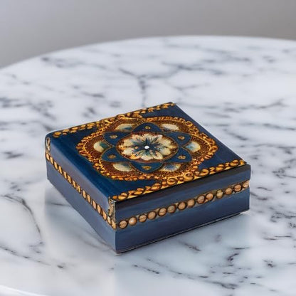 Artisan Owl Polish Handmade Chakra Luna Wooden Box with Vivid Colors