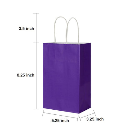 Oikss 50 Pack 5.25x3.25x8.25 Inch Small Purple Kraft Paper Bags with Handles Bulk for Birthday Wedding Party Favors Grocery Retail Shopping Business Goody Craft Gift Bags Cub Sacks, 50 Count