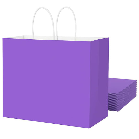 SUNCOLOR Purple Gift Bags with Handles, 13x10x5.5 Inch, Large Reusable Party Favor Bags, 25 Pack, for Birthday, Wedding, Retail, Shopping