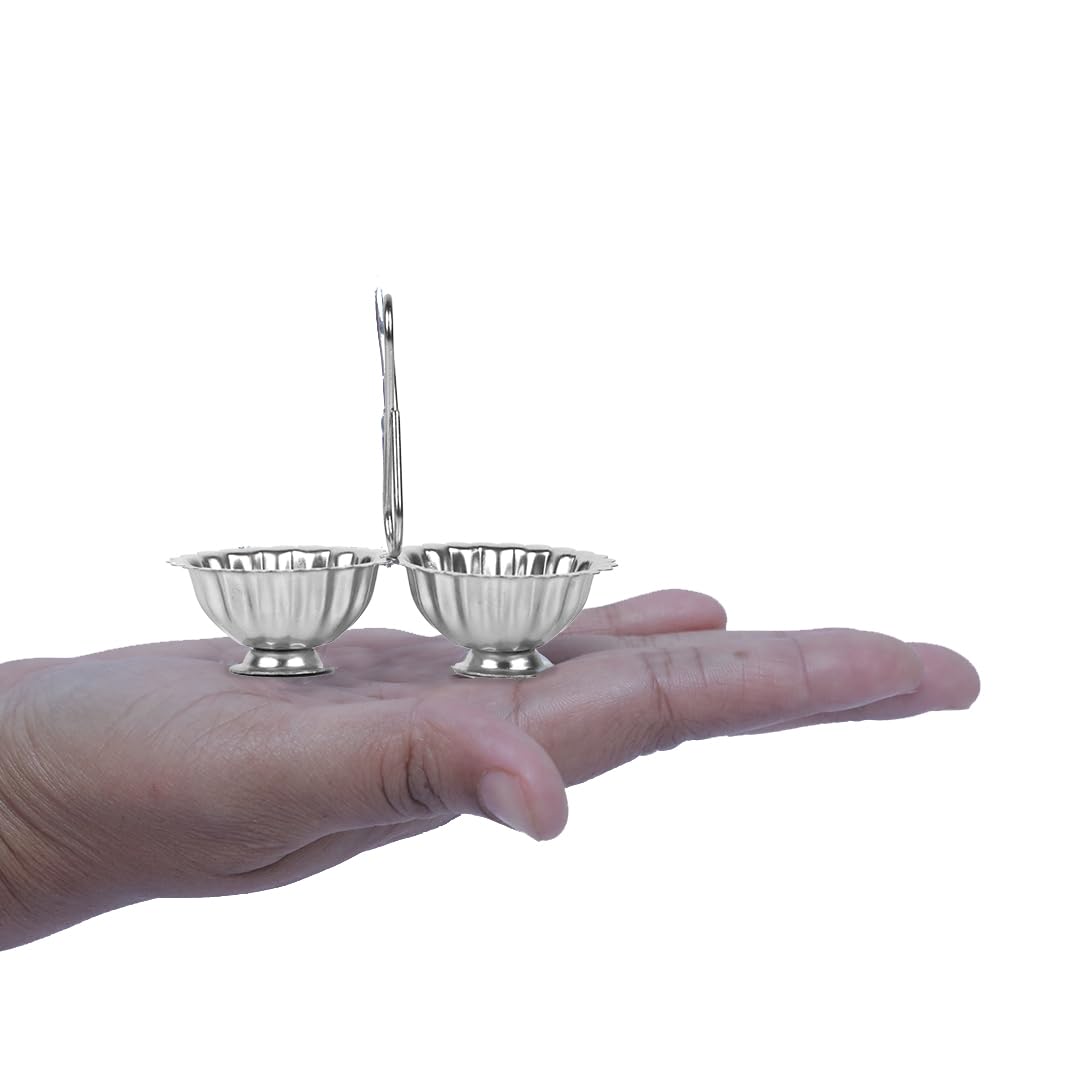 Shubhkart Silver Plated Haldi Kumkum Holder/Stand Set for Puja, Home, Office Decor, Diwali Gift, Rakshabandhan, Festive Gift (Pack of 3, Medium)