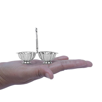 Shubhkart Silver Plated Haldi Kumkum Holder/Stand Set for Puja, Home, Office Decor, Diwali Gift, Rakshabandhan, Festive Gift (Pack of 3, Medium)