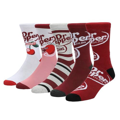 Bioworld Dr Pepper Variety Logos Men’s 5-Pair Pack Casual Crew Socks