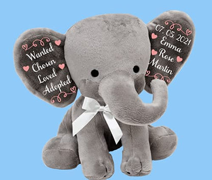 Adoption Celebration Gift - Personalized Plush Elephant Adoption Keepsake