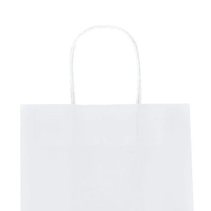 bagmad 100 Pack Sturdy Small White Kraft Paper Bags with Handles Bulk, Gift Bags 5.25x3.25x8 Inch, Craft Grocery Shopping Retail Party Favors Wedding Business Sacks (White, 100pcs)