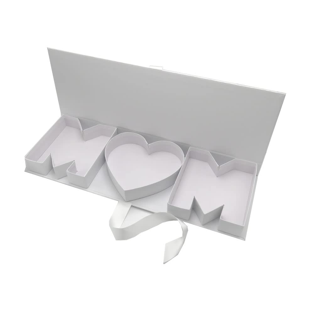 WENPACK Empty Flower Gift Box MOM Cardboard Letter Shaped Fillable Chocolate Strawberry Candy Packaging (MOMwhite)