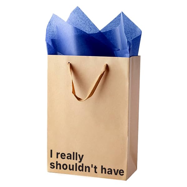 MilkToast Brands Funny Gift Bag, 11" x 8" x 4" Size, I really shouldn't have, Brown Kraft Paper Bag with Sarcastic Phrases, Funny Gift Bag for Christmas, Father's Day, Holidays, Office Parties