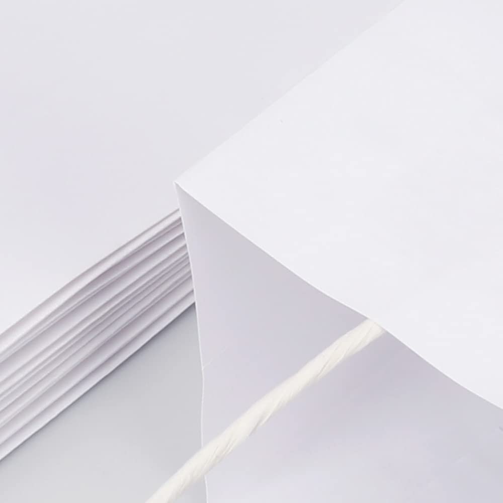 Oikss 100 Pack 5.25x3.25x8.25 Inch Small White Kraft Paper Bags with Handles Bulk for Birthday Wedding Party Favors Grocery Retail Shopping Business Goody Craft Gift Bags Cub Sacks (100pcs Count)