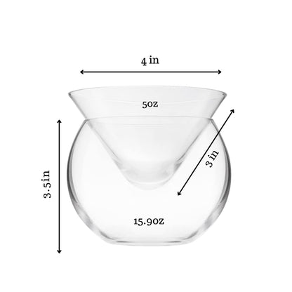 LEMONSODA Stemless Martini Glasses with Chiller - Elegant Cocktail Glass Set with Caviar Server Bowl - Beautiful Bar Martini Gift Set for Margarita, Cosmopolitan, Manhattan Cocktails (Set of 2)