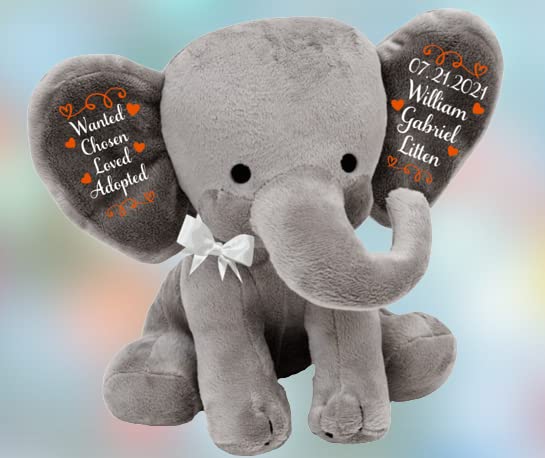 Adoption Gift - Wanted, Chosen, Loved, Adopted - Personalized- Adoption Celebration Plush Elephant Adoption Keepsake - Gotcha Gift