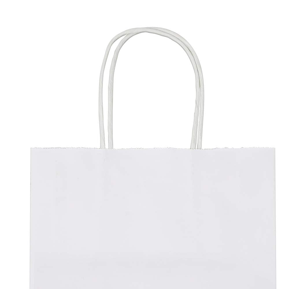 bagmad 50 Pack 8x4.75x10 inch Medium White Kraft Paper Bags with Handles Bulk, Gift Bags, Craft Grocery Shopping Retail Birthday Party Favors Wedding Sacks Restaurant Takeout, Business (50Pcs)