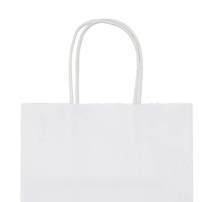 bagmad 50 Pack 8x4.75x10 inch Medium White Kraft Paper Bags with Handles Bulk, Gift Bags, Craft Grocery Shopping Retail Birthday Party Favors Wedding Sacks Restaurant Takeout, Business (50Pcs)
