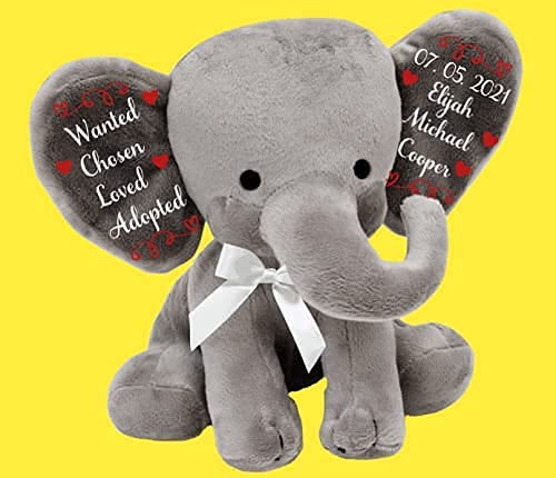 Adoption Celebration Gift - Personalized Plush Elephant Adoption Keepsake