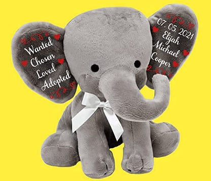 Adoption Celebration Gift - Personalized Plush Elephant Adoption Keepsake