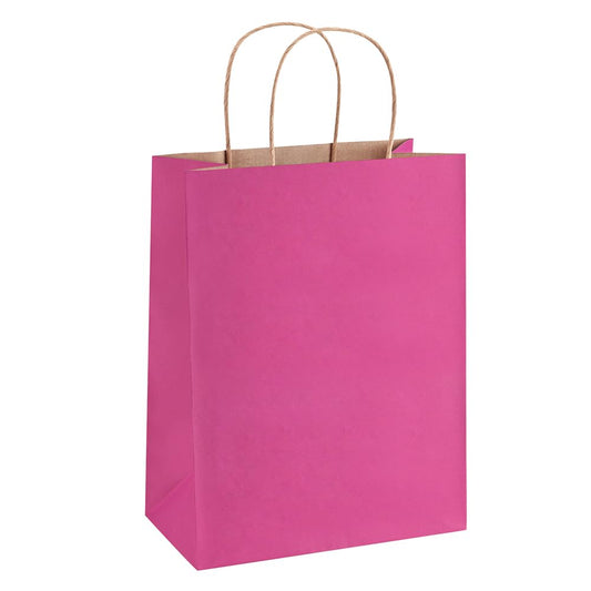 BagDream 25Pcs Hot Pink Gift Bags 8x4.25x10.5 Kraft Paper Gift Bags with Handles for Shopping, Small Business, Retail Merchandise Grocery, Birthday Party Favor, Medium Pink Paper Sacks