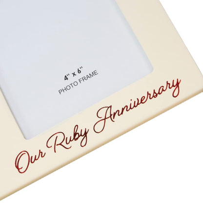 Haysom Interiors Contemporary 40 Years Together Then and Now Ruby Anniversary Light Beige Frame with Double Silver Rings | Beautiful 40th Anniversary Picture Frame by Happy Homewares