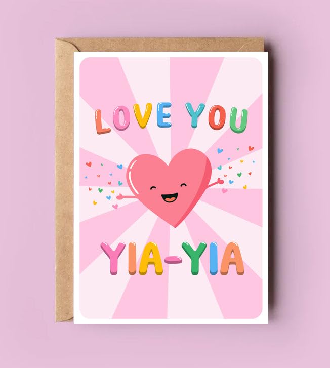 PTDShops Love You Yia-Yia Card - Cute Birthday Card For Yia-Yia - Mother's Day Gifts - Greeting Card For Anniversary - Thank You- I Love You Yia-Yia Card - New Yia-Yia Card